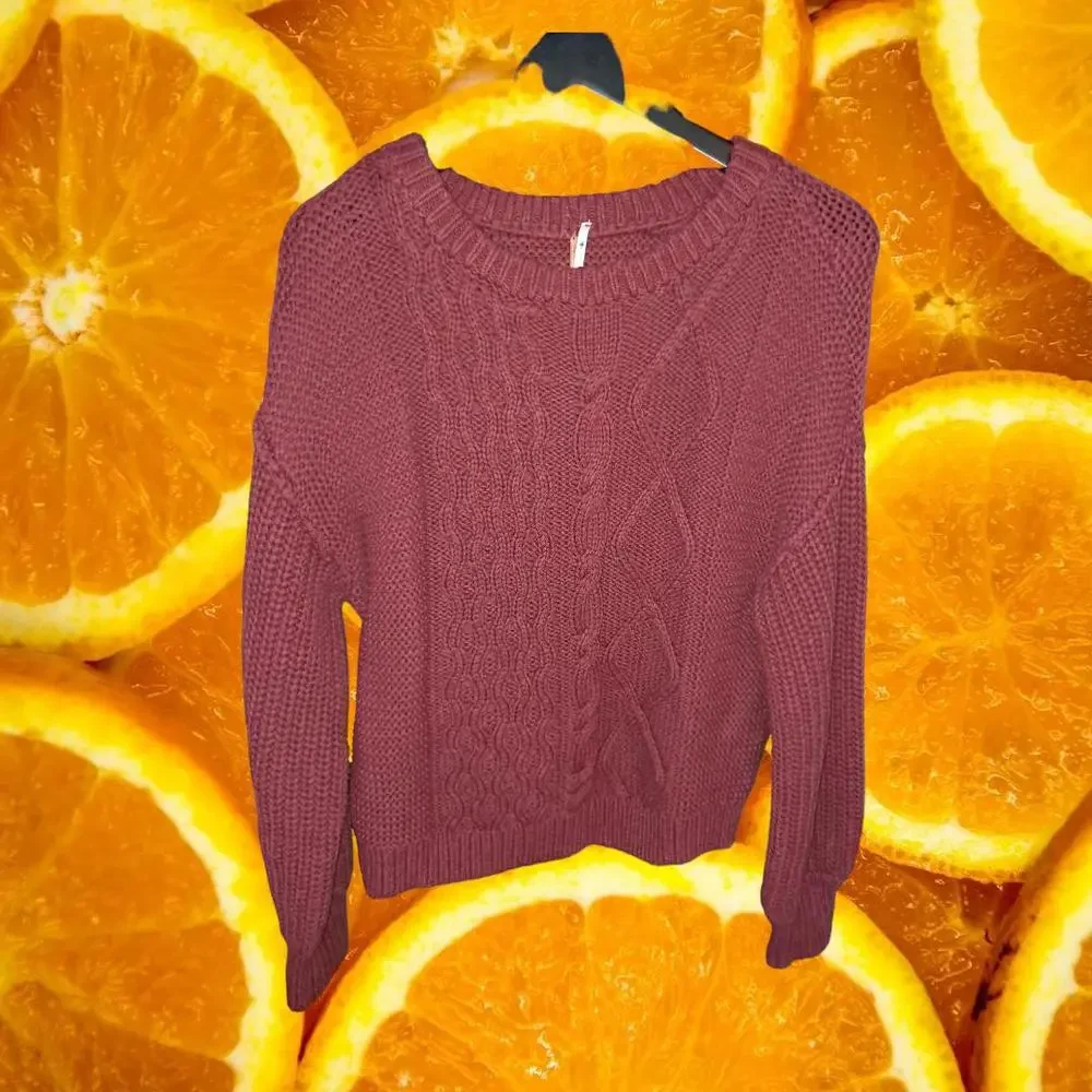 Free‎ People Maroon Cable Knit Sweater Size XS